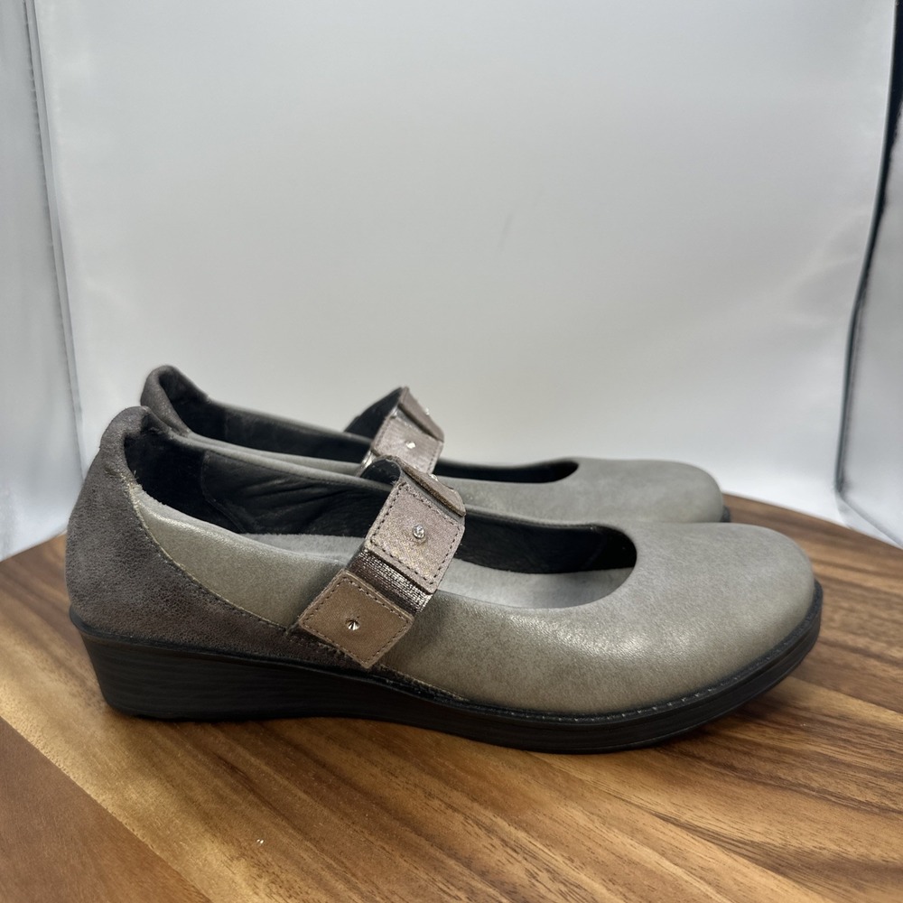 Naot Honesty Mary Jane Shoes Gray Leather Comfort Rhinestone Women's 37 US 6-6.5